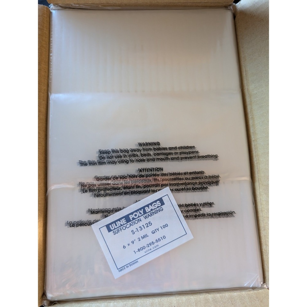 Uline 6x9 Poly Bags Open End 2 Mil Suffocation Warning 100 Count S-13125 Clear